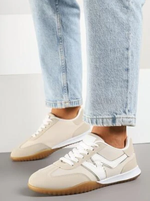 Zdjęcie produktu Beżowe Sneakersy w Stylu Kultowych Tenisówek z Ozdobnymi Przeszyciami Elanicia