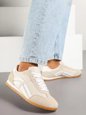 Beżowe Sneakersy w Stylu Kultowych Tenisówek z Ozdobnymi Przeszyciami Vellexia