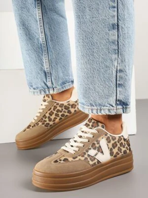 Beżowe Panterkowe Sneakersy w Stylu Tenisówek Ellienne
