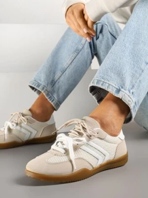 Beżowe Sneakersy w Stylu Tenisówek Ozdobione Geometrycznym Wzorem Teloriella