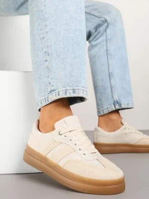 Beżowe Sneakersy w Stylu Tenisówek z Paskami Falanisa