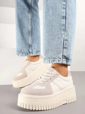 Beżowe Sneakersy w Stylu Tenisówek z Perforacją na Grubej Podeszwie Relinoria ideal