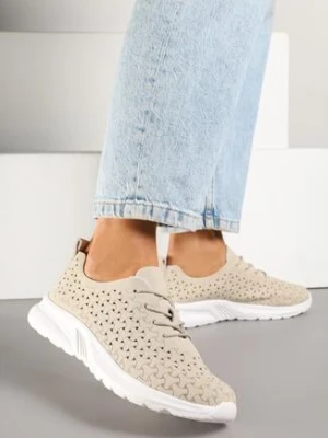 Beżowe Sneakersy z Ażurową Cholewką Polmio 888