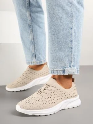 Beżowe Sneakersy z Ażurową Elastyczną Cholewką Feniosse weide