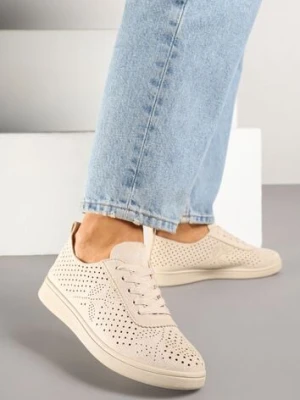 Beżowe Sneakersy z Ażurowymi Wycięciami Telanoria gogo gogo