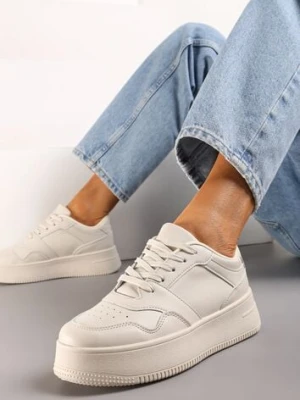 Zdjęcie produktu Beżowe Sneakersy z Cholewką przed Kostkę na Platformie Liciana