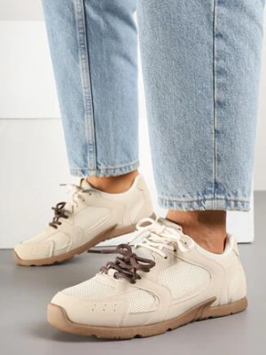 Beżowe Sneakersy z Dwoma Parami Sznurówek Silfita super mode