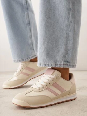 Beżowe Sneakersy z Geometrycznym Motywem Jannata mulanka