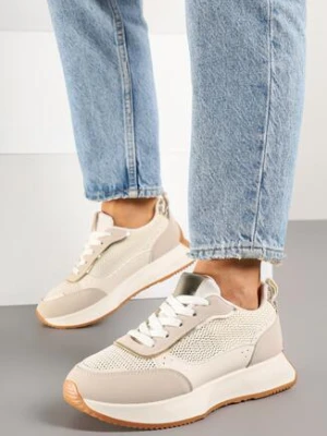 Beżowe Sneakersy z Geometrycznym Wzorem Borgis