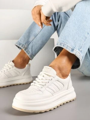 Beżowe Sneakersy z Geometrycznym Wzorem Fonawia