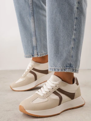 Beżowe Sneakersy z Geometrycznym Wzorem Velwettia Marquiiz