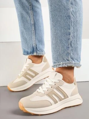 Beżowe Sneakersy z Geometrycznym Zdobieniem Avislia goodin