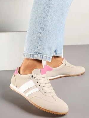 Beżowe Sneakersy z Geometrycznymi Paskami Desmira