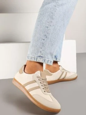 Beżowe Sneakersy z Imitacji Zamszu na Płaskiej Podeszwie Memeriana