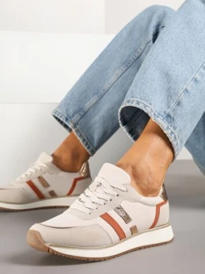 Beżowe Sneakersy z Metalicznym Wzorem Alusa super mode