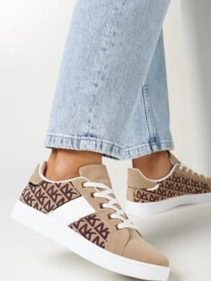 Beżowe Sneakersy z Nadrukiem Mindi