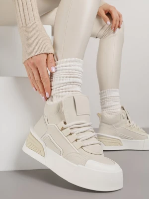 Beżowe Sneakersy z Ociepleniem na Platformie z Tłoczeniem Newedela Fashion