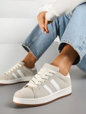 Beżowe Sneakersy z Ozdobnymi Paskami Doloreth