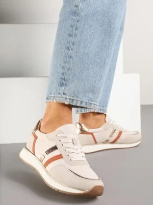 Beżowe Sneakersy z Ozdobnymi Paskami i Metalicznymi Wstawkami Alanissea super mode