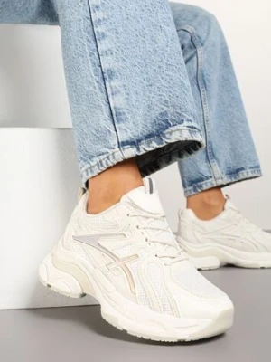 Beżowe Sneakersy z Ozdobnymi Paskami Xerraza