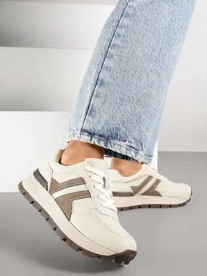 Beżowe Sneakersy z Ozdobnymi Przeszyciami Alentia purlina