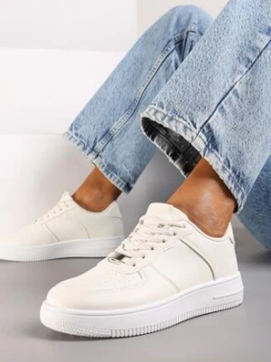 Beżowe Sneakersy z Perforacją na Nosku Elletia