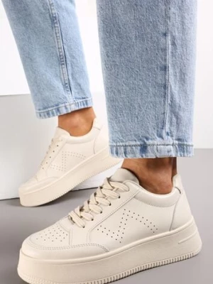 Beżowe Sneakersy z Perforacją na Platformie Treresa