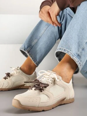 Beżowe Sneakersy z Podwójnymi Sznurówkami Terfitra