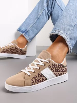 Beżowe Sneakersy z Printem Casica