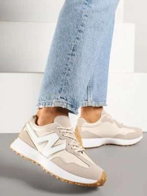 Beżowe Sneakersy z Przeszyciami i Ozdobnym Bieżnikiem Weonessa