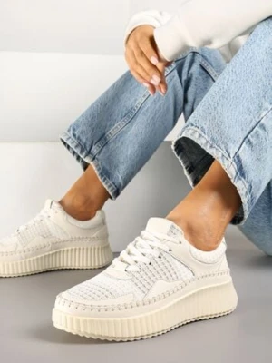 Beżowe Sneakersy z Przeszyciami i Skórzaną Wkładką na Grubej Podeszwie Daliren