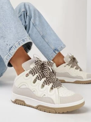 Beżowe Sneakersy z Przeszyciami i Szerokim Wiązaniem Leontine
