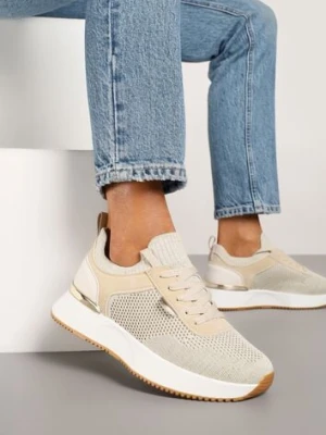 Beżowe Sneakersy z Siateczkową Cholewką Saramis