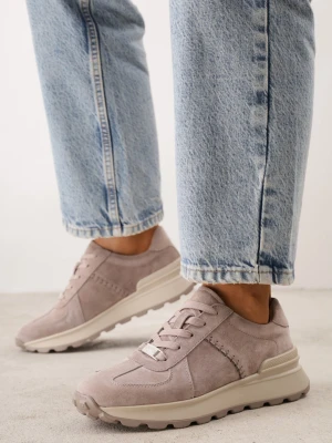 Beżowe Sneakersy z Zamszu Naturalnego na Platformie z Bieżnikiem Eplia Goodin