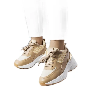 Beżowe sneakersy zdobione monogramem Lora beżowy Inna marka