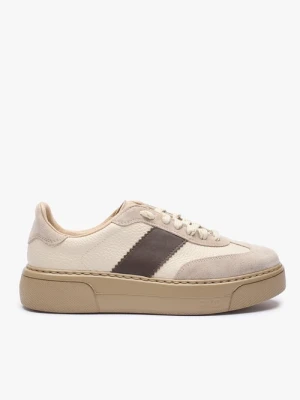 Beżowe sneakersy ze skóry licowej i welurowej Ryłko