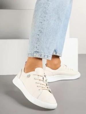 Beżowe Sneakersy ze Skóry Naturalnej z Ozdobną Aplikacją Galotina
