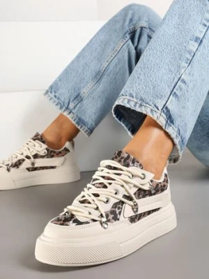 Beżowe Sneakersy ze Wzorem w Panterkę Doridi