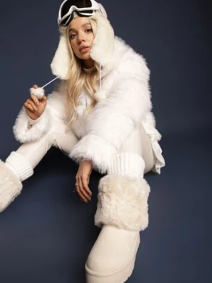 Beżowe Śniegowce na Grubej Podeszwie Ozdobione Futerkiem Naolani