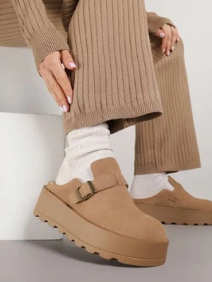 Beżowe Śniegowce na Grubej Podeszwie z Niską Cholewką i Ozdobną Klamerką Vetibela ciaodeo