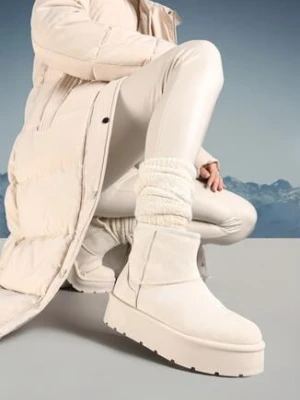 Beżowe Śniegowce na Platformie z Wsuwaną Cholewką Irialia