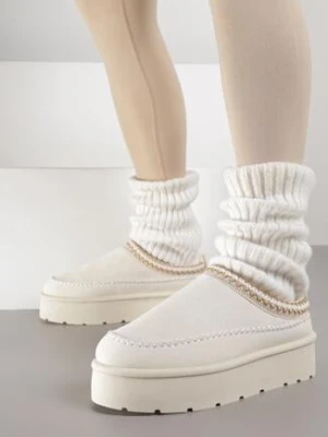 Beżowe Śniegowce Ocieplone na Platformie z Ozdobnym Wyszywaniem Reitenna ballada