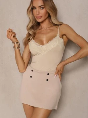 Beżowe Spódnico-Spodenki Zdobione Guzikami Tericea metrofive