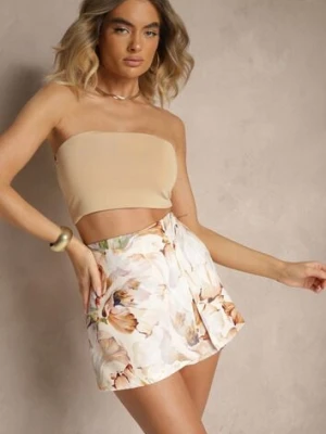 Beżowe Spódnico-Szorty High Waist w Kwiaty Delliena lovery