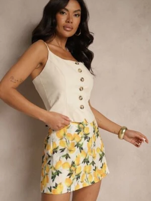 Beżowe Spódnico-Szorty High Waist z Motywem Cytryn Nitiria retro & icone