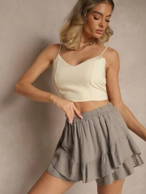 Beżowe Spódnico-Szorty z Bawełny Ozdobione Falbankami Turanea jumelle