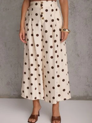 Beżowe Spodnie Casual Culottes w Groszki z Dużą Zawartością Wiskozy Thelialla rosa