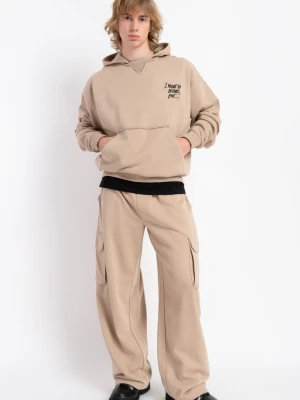 Beżowe spodnie dresowe WIDE LEG z kieszeniami na nogawkach Reporter