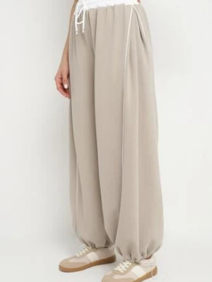 Beżowe Spodnie Dresowe z Wiskozą Wysokim Stanem i Lampasami Maithena jumelle