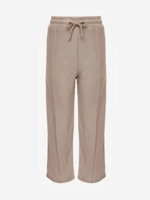 Beżowe Spodnie Dresowe z Wysokim Stanem i Ozdobnym Przeszyciem Noerinda glo-story